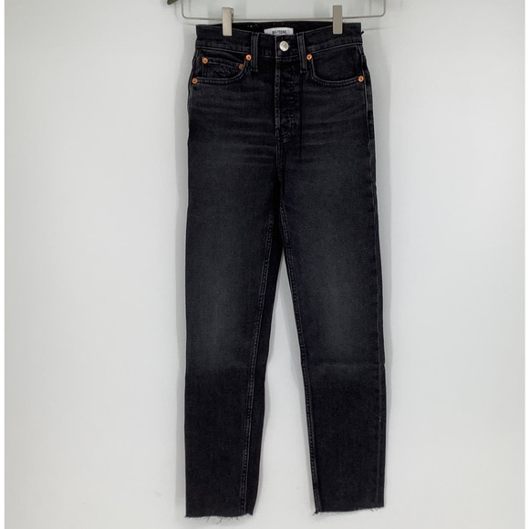 NEW! RE/DONE Size 23 90s High Rise Ankle Crop Denim Jeans Coal $265 msrp I9-12 - Picture 2 of 10